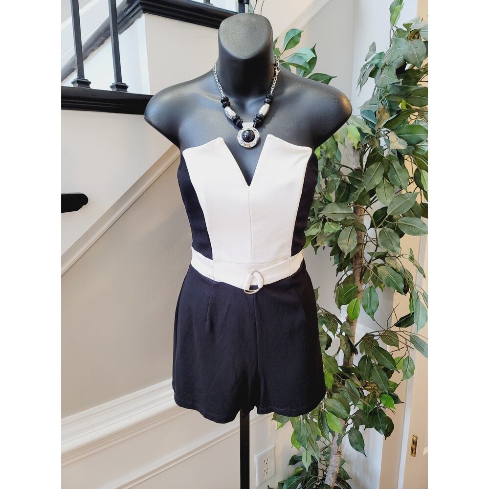 MYSTIC Jumpsuit Romper Women's Size Small Black White Casual Summer Outfit